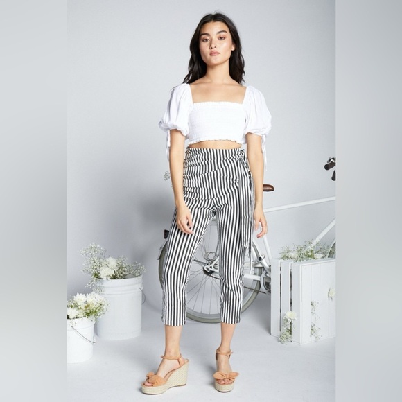 EGGIE NWOT Striped Cropped Pants in Black and White - Picture 2 of 8